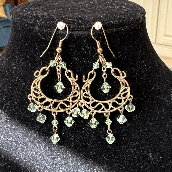 Jewelry - Elegant Gold and Green Chandelier Earrings
